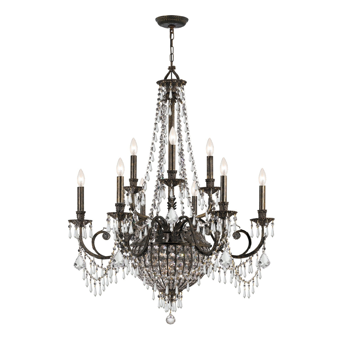 ##Antique Hardware## Vanderbilt 12 Light Hand Cut Crystal English Bronze Chandelier