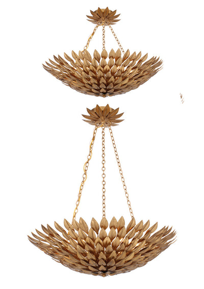 ##Antique Hardware## Broche 6 Light Antique Gold Semi Flush Mount
