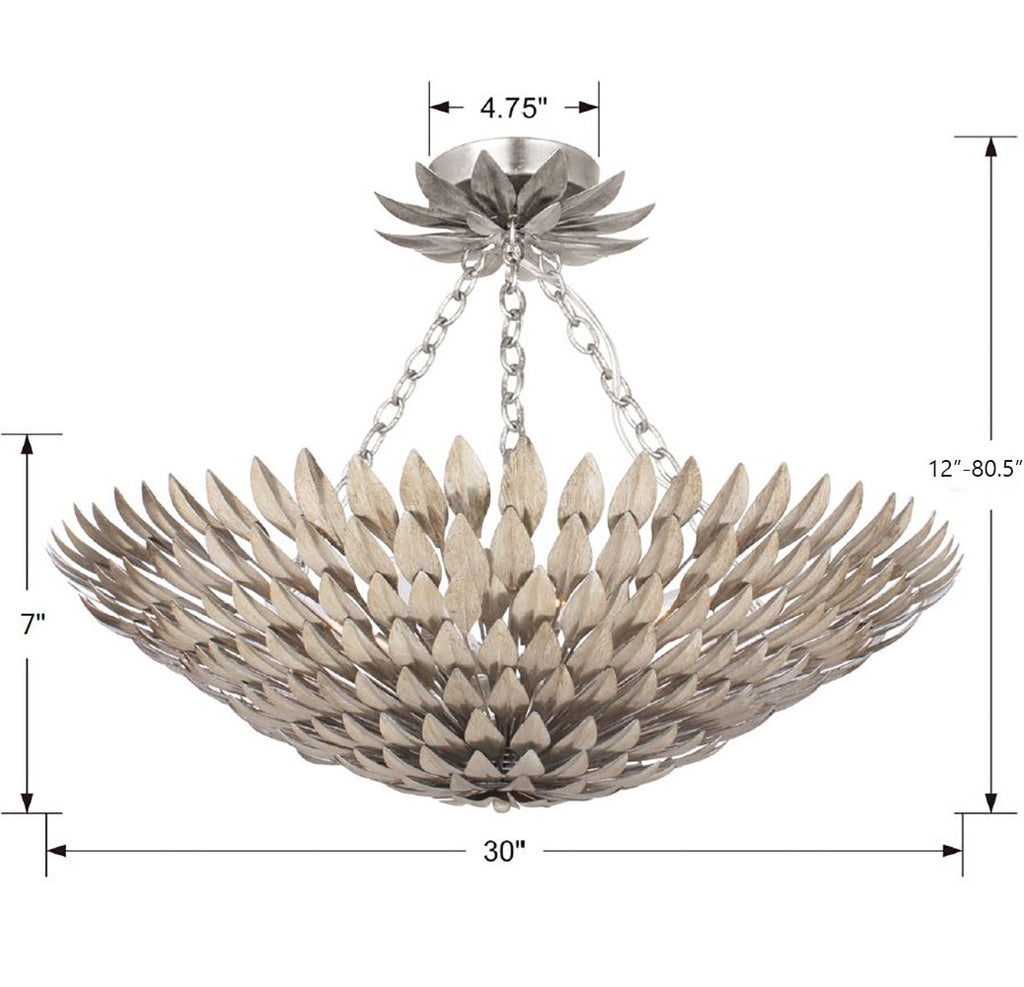 ##Antique Hardware## Broche 8 Light Antique Silver Semi Flush Mount