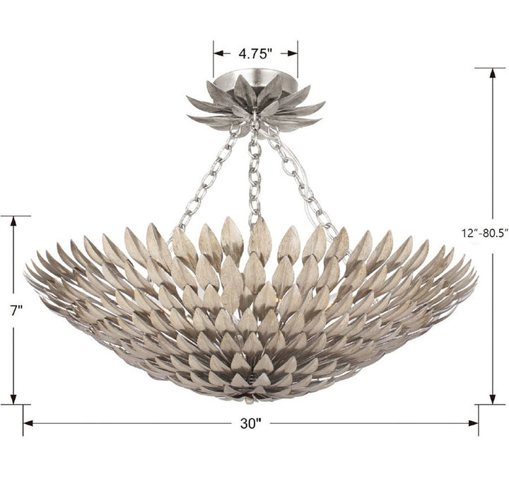 ##Antique Hardware## Broche 8 Light Antique Silver Semi Flush Mount