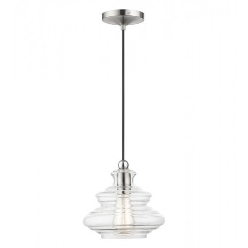 ##Antique Hardware## 1 Light Brushed Nickel Pendant with Chrome Finish Accents