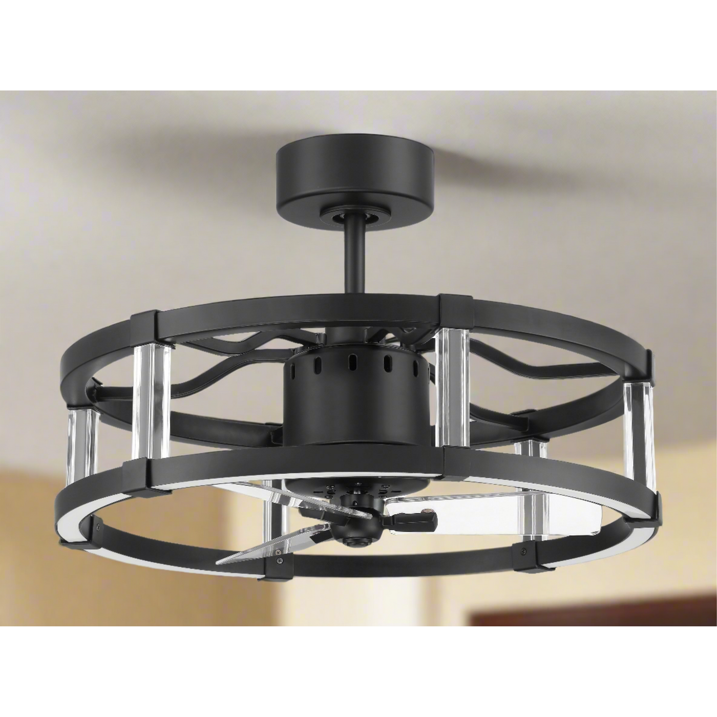 Antique Hardware 18" Alexis in Flat Black w/ Clear Acrylic Blades Ceiling Fan