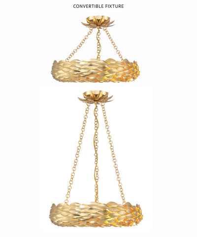 ##Antique Hardware## Broche 6 Light Antique Gold Semi Flush Mount