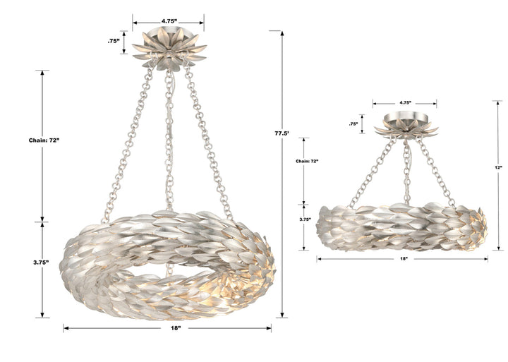 ##Antique Hardware## Broche 6 Light Antique Silver Semi Flush Mount