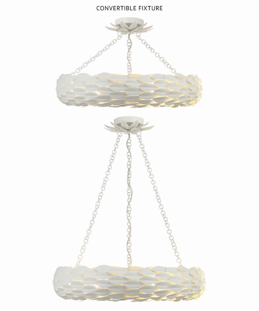 ##Antique Hardware## Broche 6 Light Matte White Semi Flush Mount