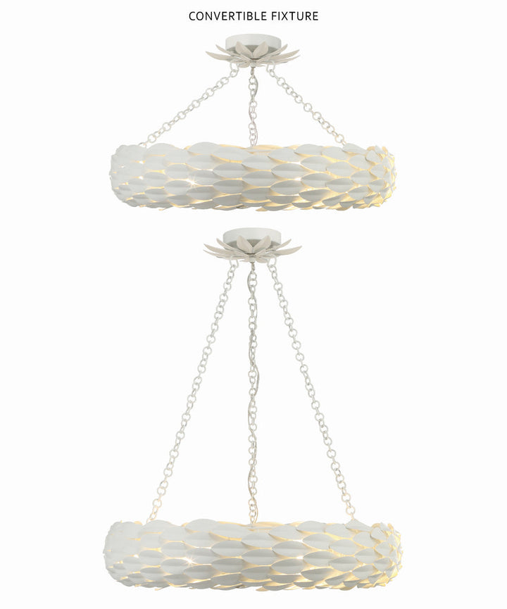 ##Antique Hardware## Broche 6 Light Matte White Semi Flush Mount