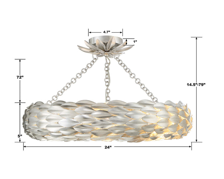 ##Antique Hardware## Broche 6 Light Antique Silver Semi Flush Mount