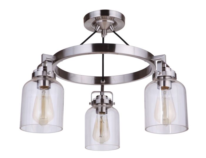 Antique Hardware Foxwood 3 Light Convertible Semi Flush in Brushed Polished Nickel Semi Flush