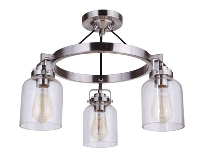 Antique Hardware Foxwood 3 Light Convertible Semi Flush in Brushed Polished Nickel Semi Flush