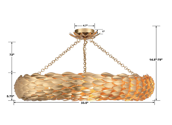 ##Antique Hardware## Broche 8 Light Antique Gold Semi Flush Mount