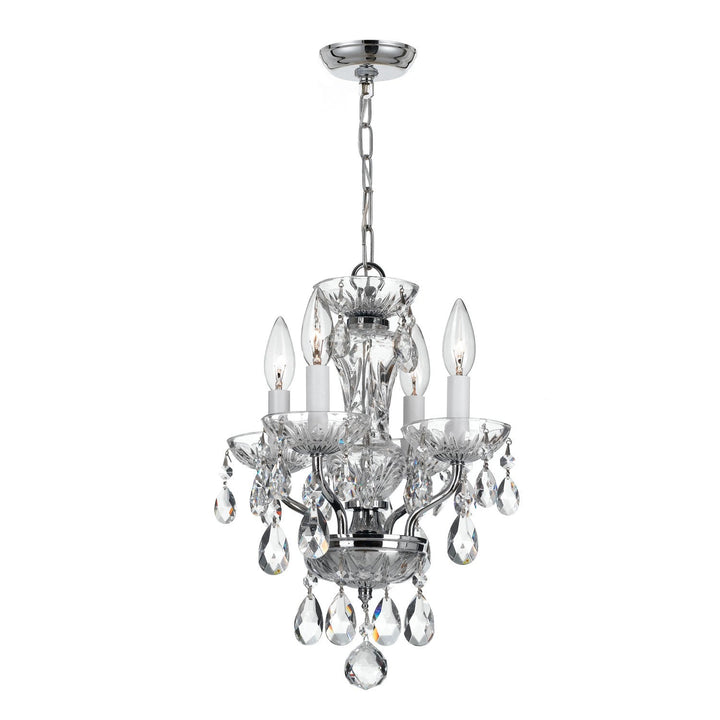 ##Antique Hardware## Traditional Crystal 4 Light Spectra Crystal Polished Chrome Mini Chandelier