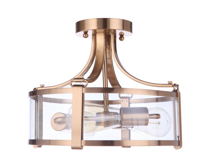 Antique Hardware Elliot 3 Light Semi Flush in Satin Brass Semi Flush