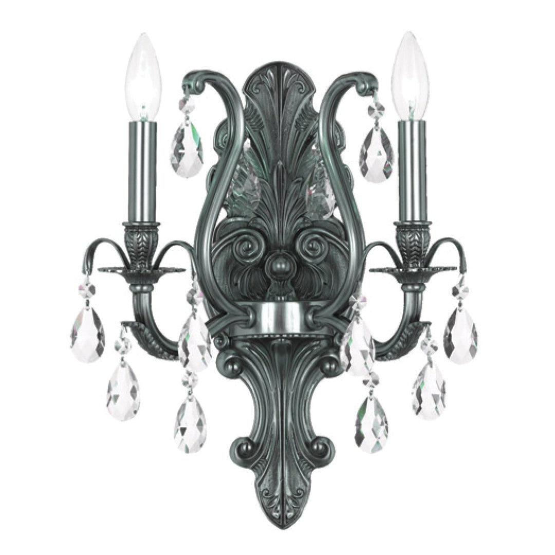 ##Antique Hardware## Dawson 2 Light Hand Cut Crystal Pewter Sconce