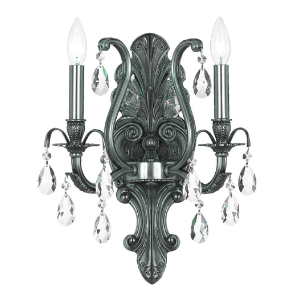 ##Antique Hardware## Dawson 2 Light Hand Cut Crystal Pewter Sconce