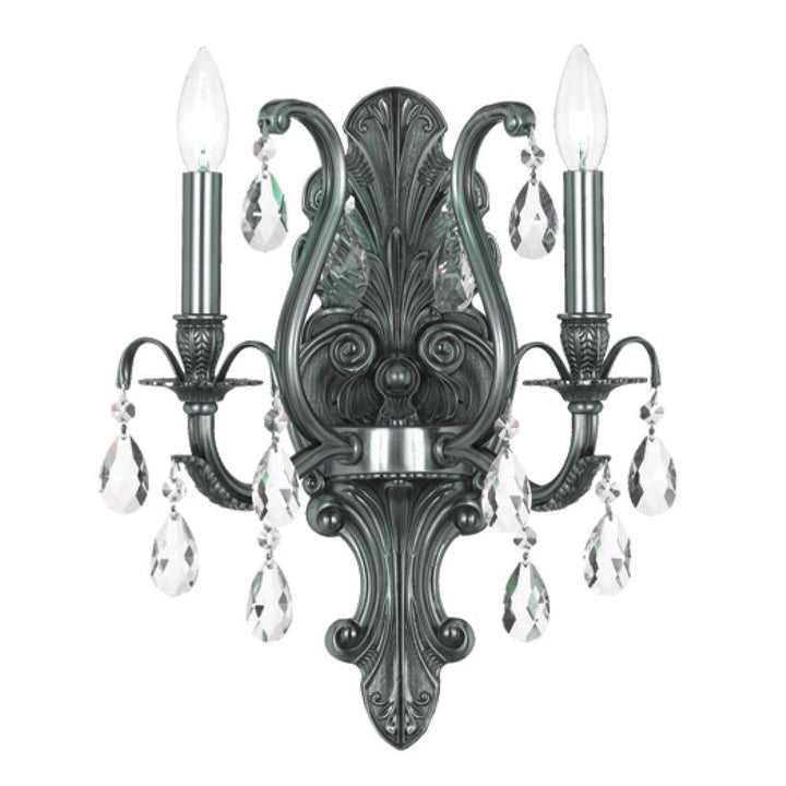 ##Antique Hardware## Dawson 2 Light Hand Cut Crystal Pewter Sconce
