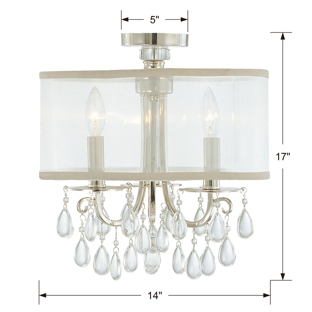 ##Antique Hardware## Hampton 3 Light Polished Chrome Semi Flush Mount