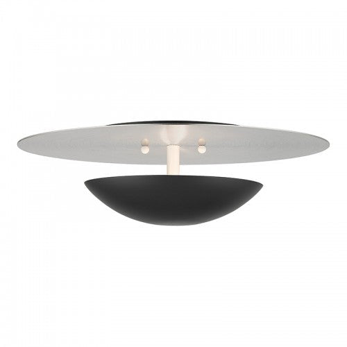 ##Antique Hardware## 2 Light Black Large Semi-Flush/ Wall Sconce with Brushed Nickel Reflector Backplate