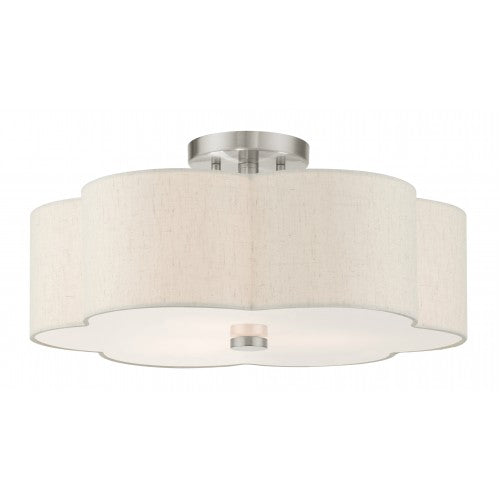 ##Antique Hardware## 3 Light Brushed Nickel Semi Flush