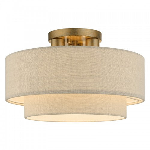 ##Antique Hardware## 3 Light Antique Gold Leaf Large Semi-Flush