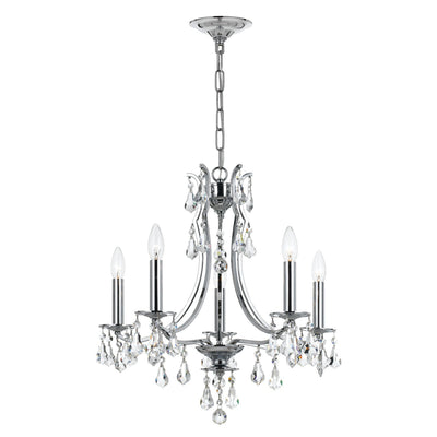 ##Antique Hardware## Cedar 5 Light Swarovski Strass Crystal Polished Chrome Chandelier