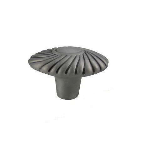 ##Antique Hardware## 1 1/2 Inch Large Oval Ribbed Cabinet or Furniture Knob Pewter Finish
