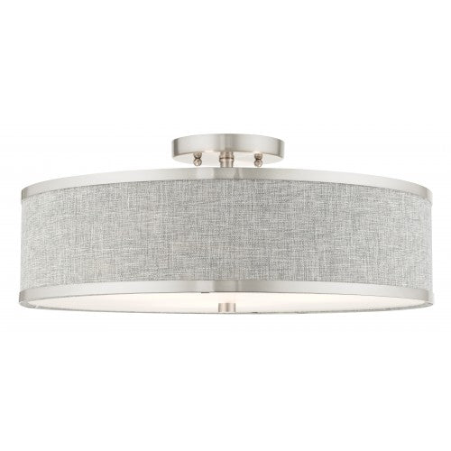 ##Antique Hardware## 3 Light Brushed Nickel Semi Flush
