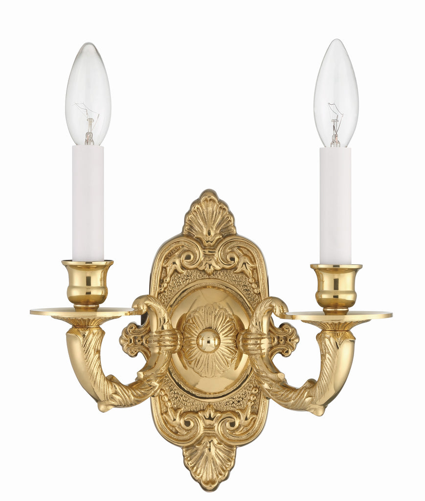 ##Antique Hardware## Crystorama 2 Light Polished Brass Cast Sconce