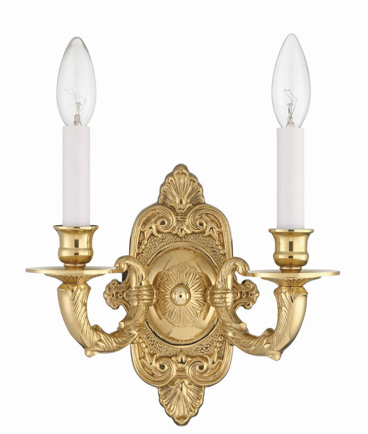 ##Antique Hardware## Crystorama 2 Light Polished Brass Cast Sconce