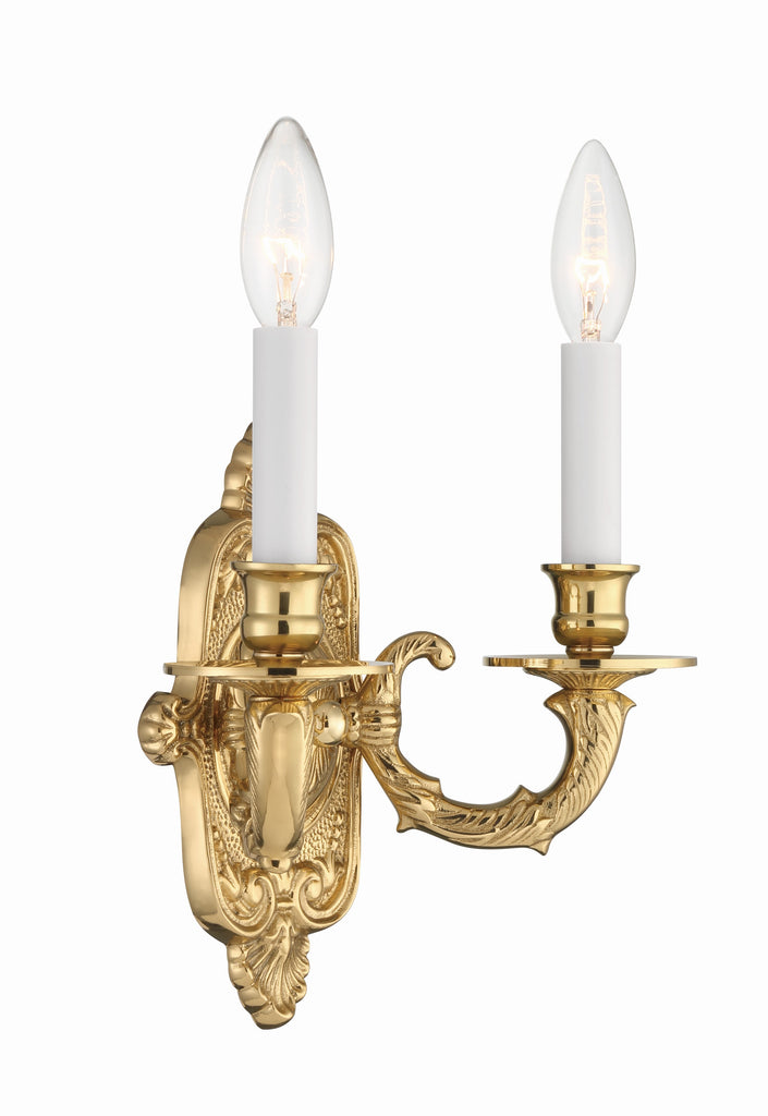 ##Antique Hardware## Crystorama 2 Light Polished Brass Cast Sconce