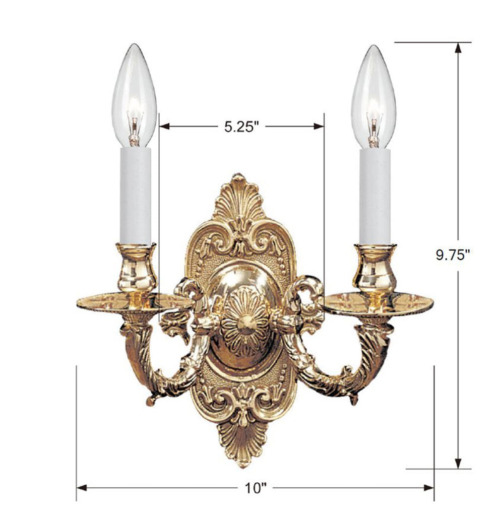 ##Antique Hardware## Crystorama 2 Light Polished Brass Cast Sconce