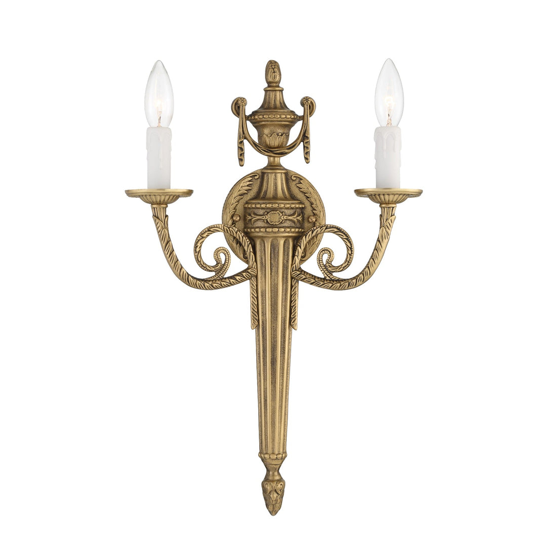 ##Antique Hardware## Crystorama 2 Light Matte Brass Cast Sconce