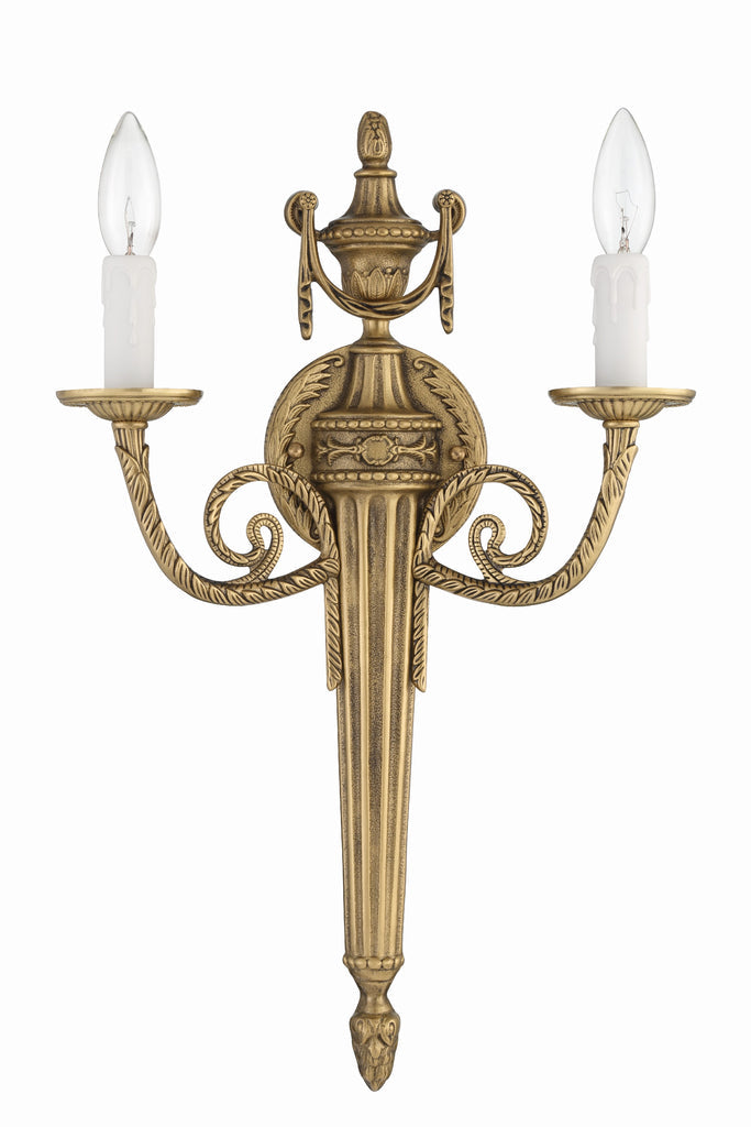 ##Antique Hardware## Crystorama 2 Light Matte Brass Cast Sconce