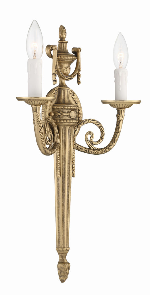 ##Antique Hardware## Crystorama 2 Light Matte Brass Cast Sconce