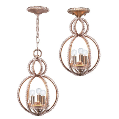 Antique Hardware Garland 3 Light Crystal Bead Distressed Twilight Mini Chandelier Chandelier