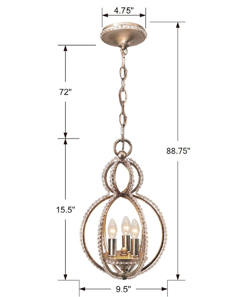 Antique Hardware Garland 3 Light Crystal Bead Distressed Twilight Mini Chandelier Chandelier