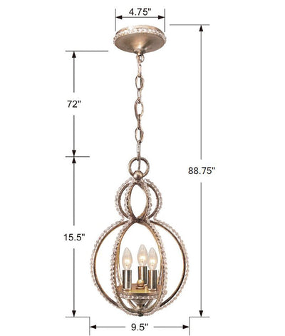Antique Hardware Garland 3 Light Crystal Bead Distressed Twilight Mini Chandelier Chandelier