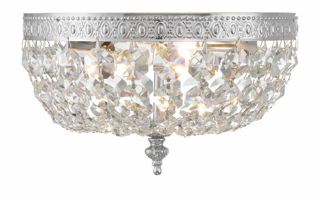 ##Antique Hardware## Crystorama 2 Light Clear Italian Crystal Polished Chrome Flush Mount