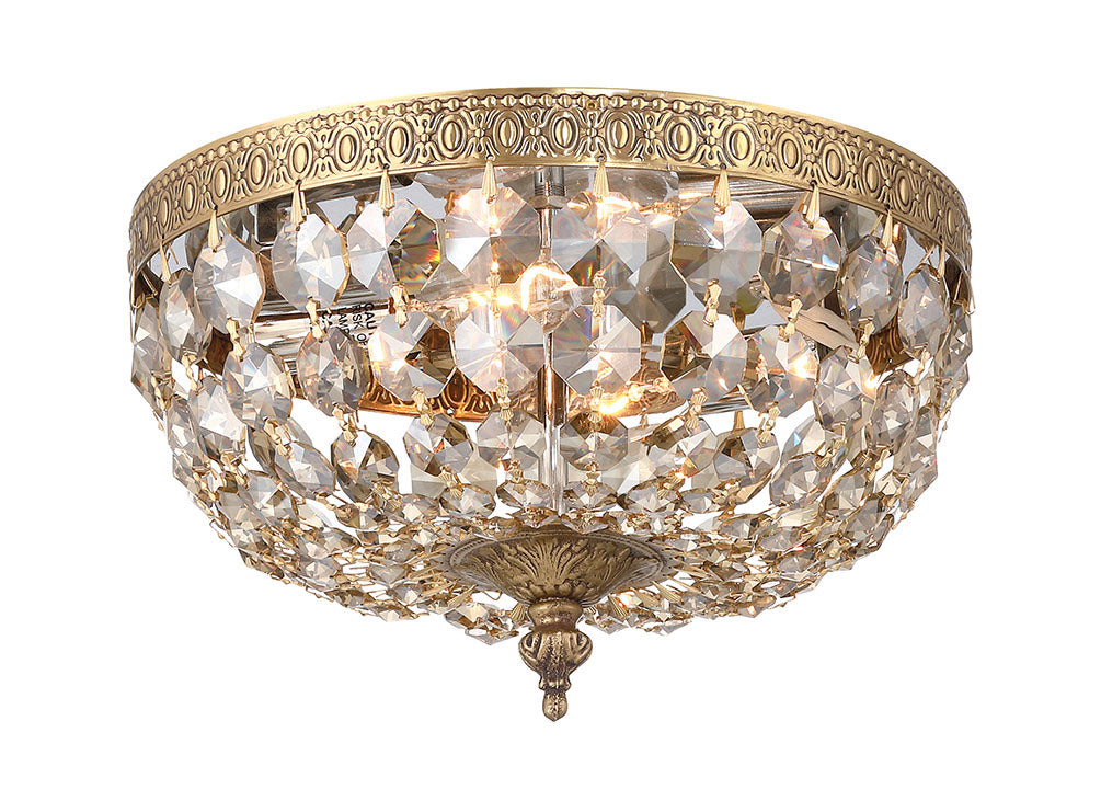 ##Antique Hardware## Crystorama 2 Light Golden Teak Crystal Olde Brass Flush Mount