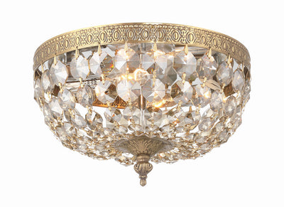 ##Antique Hardware## Crystorama 2 Light Golden Teak Crystal Olde Brass Flush Mount