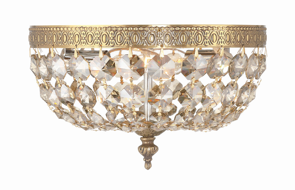 ##Antique Hardware## Crystorama 2 Light Golden Teak Crystal Olde Brass Flush Mount