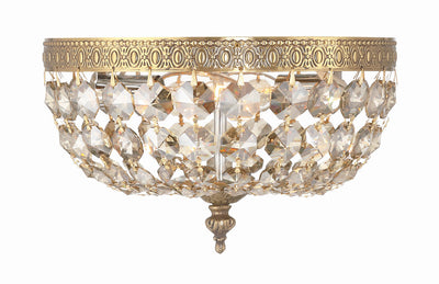 ##Antique Hardware## Crystorama 2 Light Golden Teak Crystal Olde Brass Flush Mount