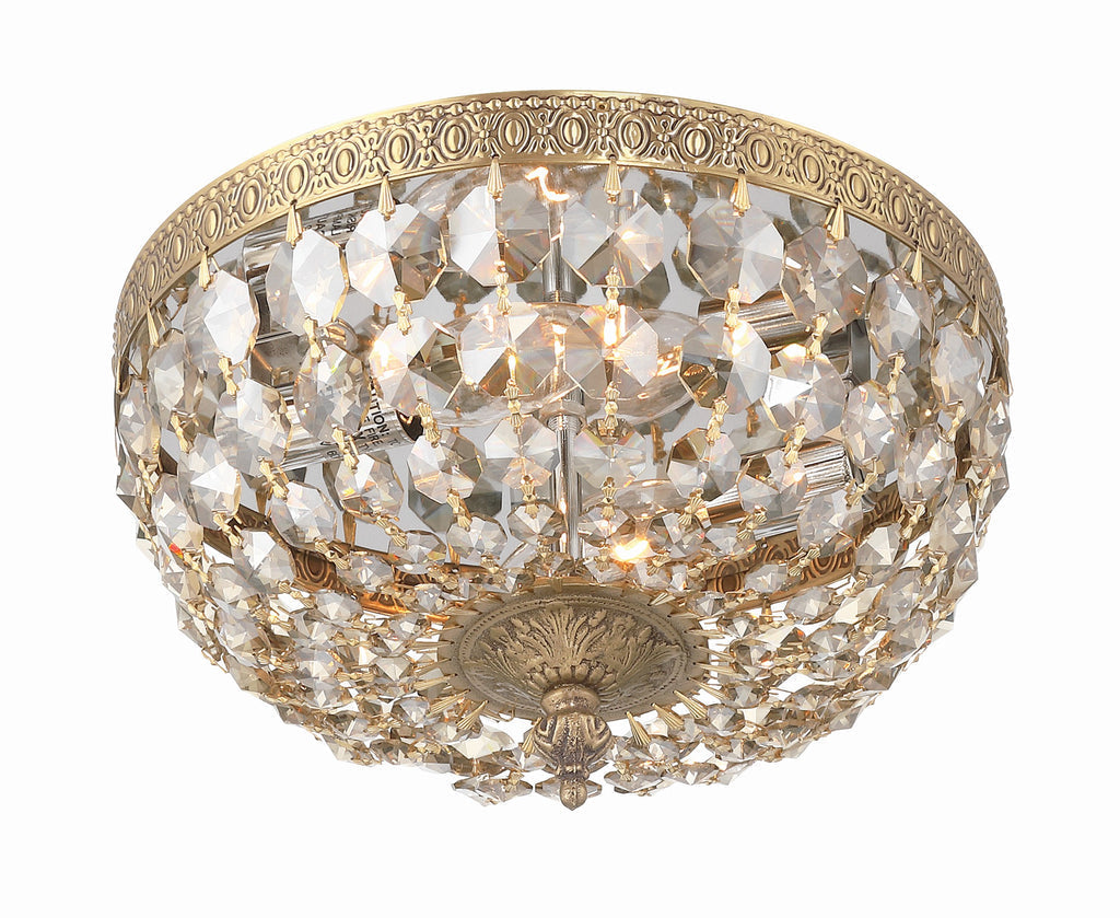 ##Antique Hardware## Crystorama 2 Light Golden Teak Crystal Olde Brass Flush Mount