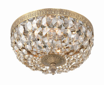 ##Antique Hardware## Crystorama 2 Light Golden Teak Crystal Olde Brass Flush Mount