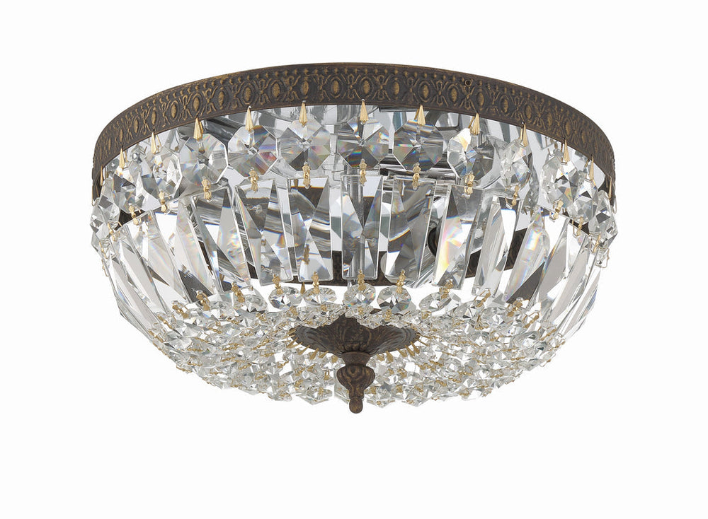 ##Antique Hardware## Crystorama 3 Light Clear Italian Crystal English Bronze Flush Mount