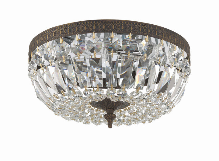 ##Antique Hardware## Crystorama 3 Light Clear Italian Crystal English Bronze Flush Mount