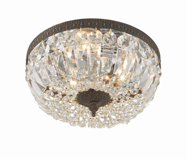 ##Antique Hardware## Crystorama 3 Light Clear Italian Crystal English Bronze Flush Mount