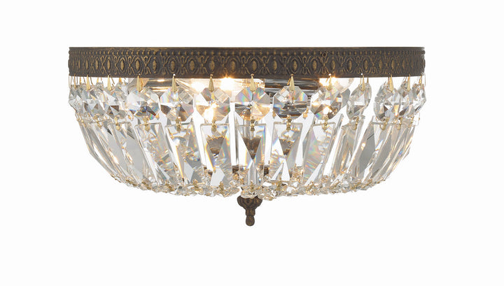 ##Antique Hardware## Crystorama 3 Light Clear Italian Crystal English Bronze Flush Mount