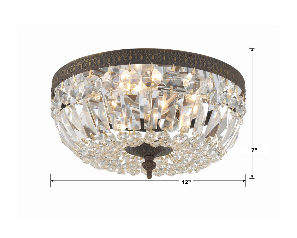 ##Antique Hardware## Crystorama 3 Light Clear Italian Crystal English Bronze Flush Mount