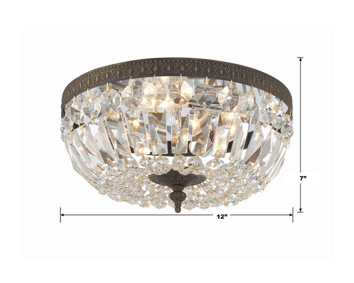 ##Antique Hardware## Crystorama 3 Light Clear Italian Crystal English Bronze Flush Mount
