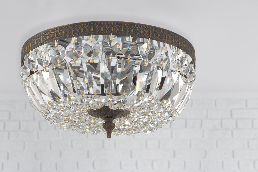 ##Antique Hardware## Crystorama 3 Light Hand Cut Crystal English Bronze Flush Mount